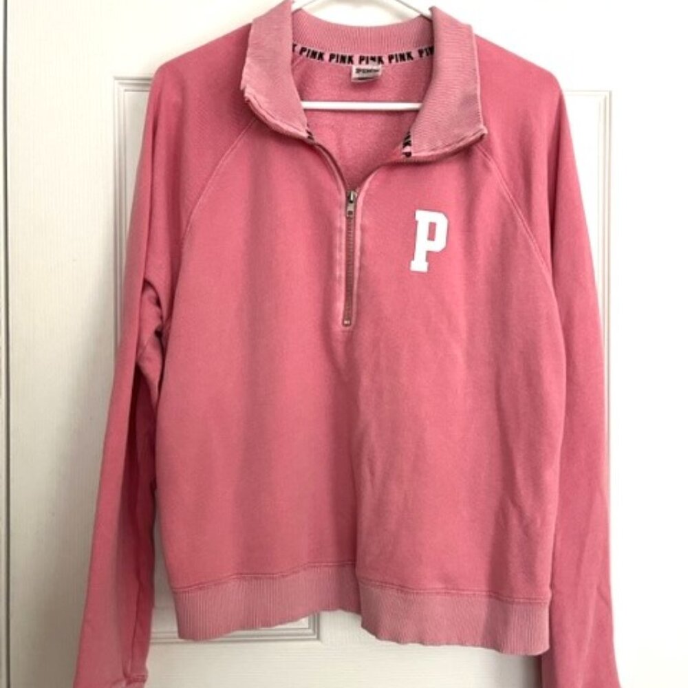 Ladies size L Victoria's Secret PINK 1/2 zip sweatshirt no pockets